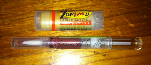 Zambeezi tangerine lip balm and Lauren Brooke botanical lip gloss