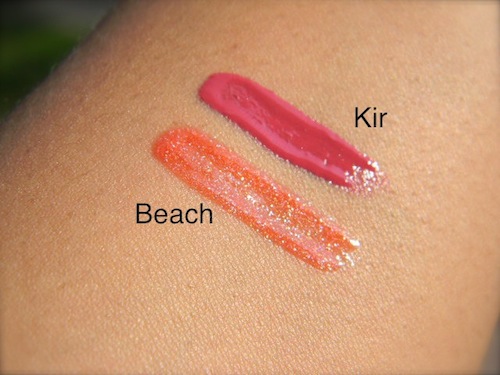 Swatch of Kryolan high gloss lip gloss in Beach and Kir