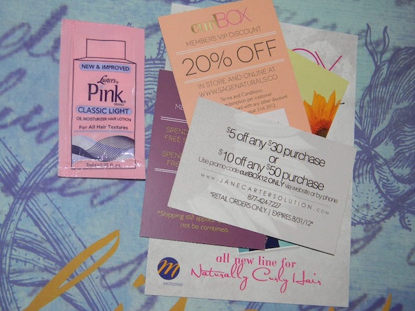 July  2012 curlbox review, Luster pink oil moisturizer and coupons