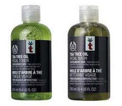 The Body Shop skincare, tea tree oil cleanser and toner