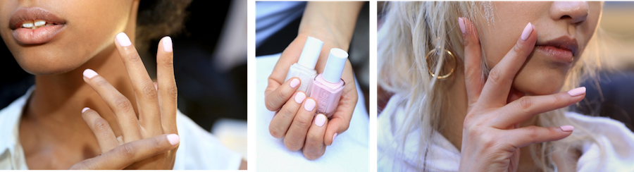 Alexander Wang's Fall/Winter 2016 collection, Michelle Saunders for essie created a soft nail, inspired by pink chalk. To achieve the look she layered tuck it in my tux over fiji, and then applied matte about you to add a matte, chalky finish.